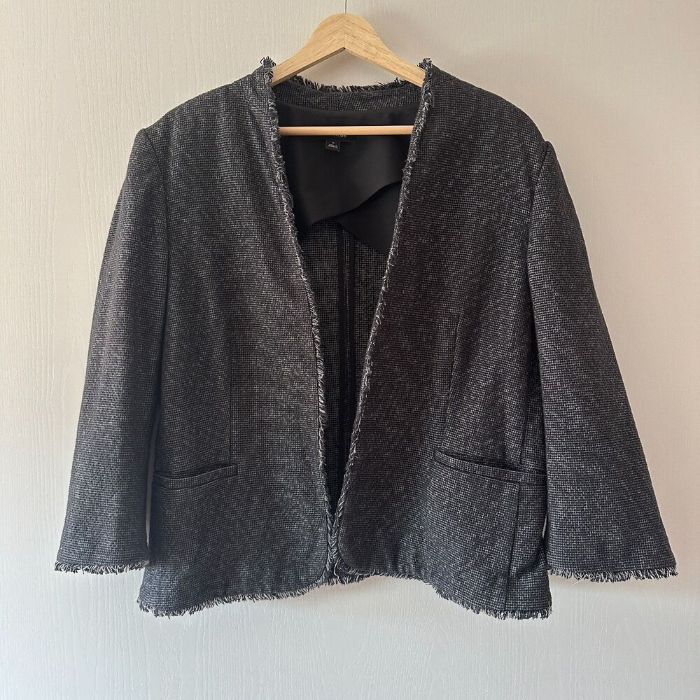 Ann Taylor Raw Hem‎ Tweed Blazer Gray Office Work School Plus Size 16